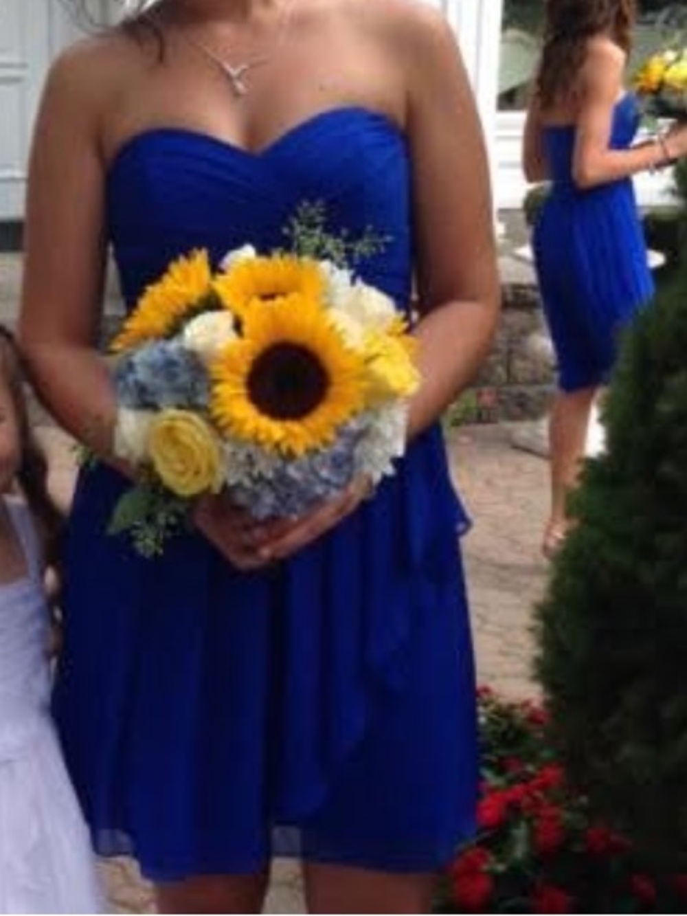 David's Bridal Strapless Royal Blue Dress